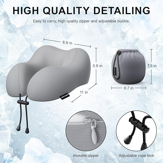 Travel Pillow for Airplane Memory Foam Neck Pillow, Soft & Support Travel Pillow with Storage Bag for Travelling, Sleeping Rest, Car, Train and Home Use (Grey)