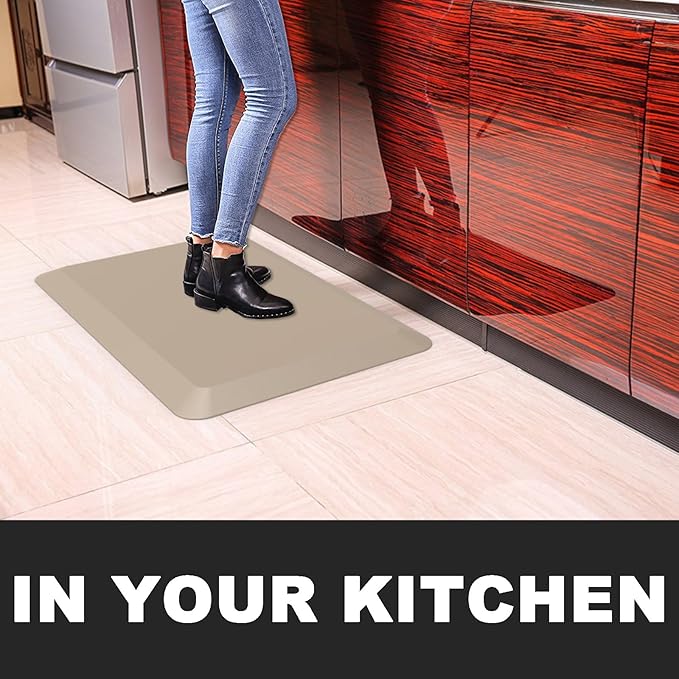 Anti Fatigue Floor Mat,Kitchen Mat, Standing Desk Mat – Comfort at Home, Office, Garage - Polyurethane(PU) Foam (Beige, 30" L x 17" W x 1" Th)