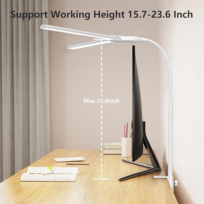EppieBasic LED Double Head Architect Lamps, Extra Bright Workbench Office Lighting, Eye Protection Modern Desk Light for Monitor Working Reading White 1200LM