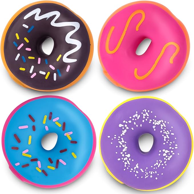 LovesTown 4PCS Donut Stress Ball - Artificial Donut Sensory Toys for Birthday Party Favors, Photo Props & Display