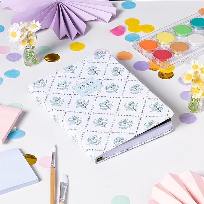 2025-2026 Eccolo 18 Month Linen Bound Planner, Monthly & Weekly Pages (5.25 x 7.75" - July 2025 - Dec 2026 - Blue Wallpaper)