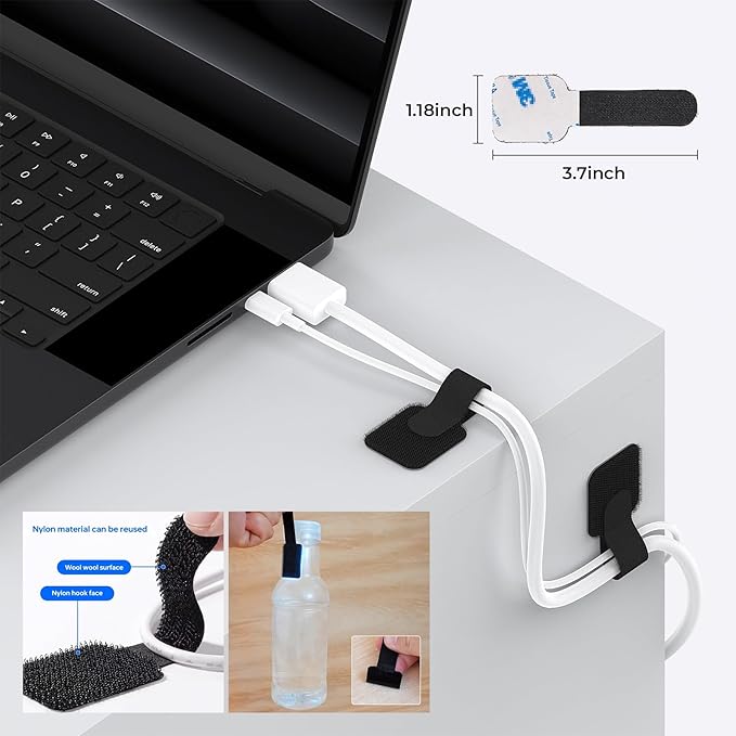 98 PCS Cable Management Kit, 4 Cable Sleeve, 8 Magnetic Cable Holder, 10 Self Adhesive Cord Organizer, 45 Cable Clips, 10+1 Roll Reusable Cable Ties with 20 Buckles for Computer TV Under Desk