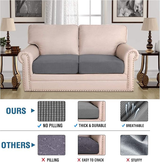 H.VERSAILTEX High Stretch Individual Seat Cushion Covers Sofa Slipcovers Couch Cushion Covers Sofa Covers Featuring Jacquard Textured Twill Fabric (2 Pack for 2 Cushion Loveseat, Grey, One)