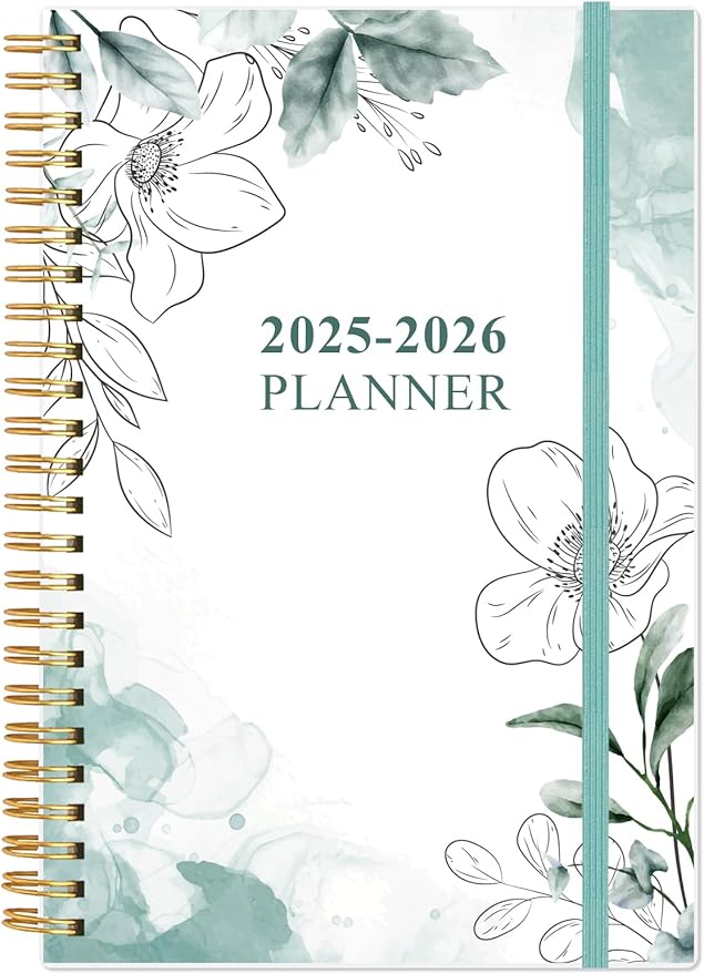 2025-2026 Planner - 18 Months Weekly & Monthly Planner from July 2025 - December 2026, Spiral Planner 2025-2026 with Elastic Closure, Inner Pocket, Medium 5.8" x 8.3", Teal Flower