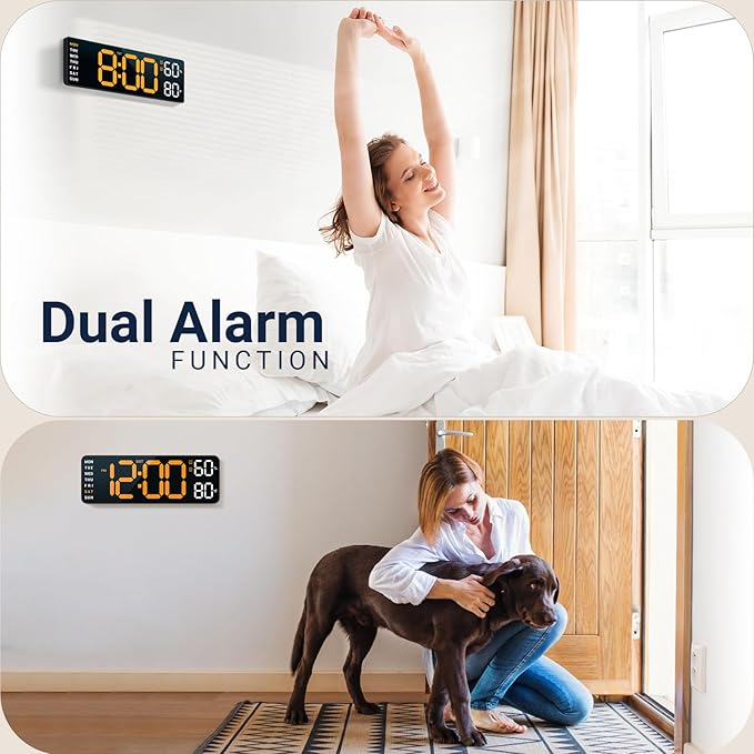 10" Digital Wall Clock: Dual Alarm Wall Mount Decor Clock for Living Room Classroom Office Desk, House Warming Gifts New Home Decor, Gift for Mom Dad Seniors Teen Orange