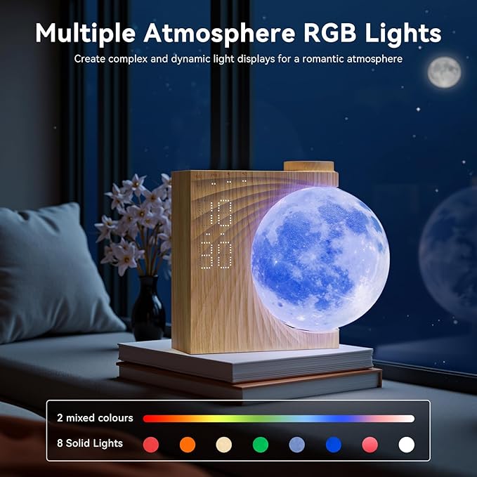 Sunrise Alarm Clocks for Heavy Sleepers,Night Lamp Clocks for Bedrooms with Moon Light,10 Light Effects,30/60/90 Timer,10 Sleep Nature Sounds,15 Ringtones,12 Volume Control with Snooze Function