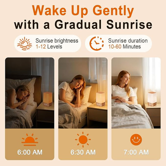 Sunrise Alarm Clock: with Noise Machine, Digital Alarm Clock for Bedrooms, Nature Sounds for Gentle Wake Up, 30 Sleep Sounds, Adjustable Brightness & Volume, Timer - Wood Grain