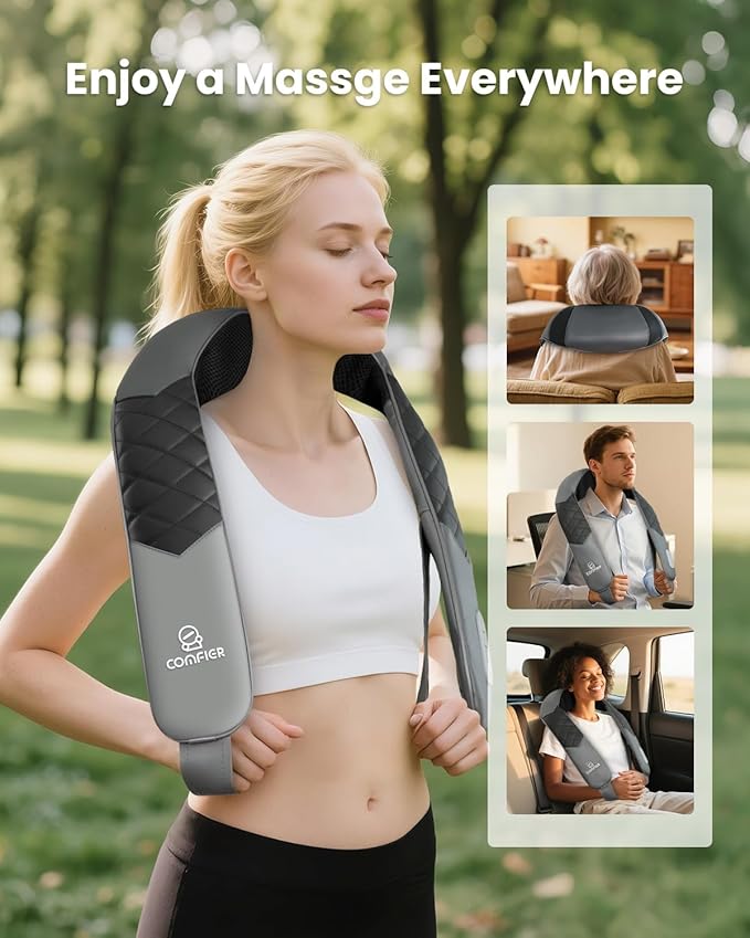 COMFIER Cordless Neck Massager with Heat, Back Massager for Pain Relief deep Tissue, 3D Shiatsu Neck Shoulder Massage with Carry Bag, Rechargeable Portable Ideal Gifts for Mom, Dad