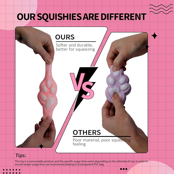 Taba Squishy Paw, Cat Paw Squeeze Toys, Cute Kawaii FuFu Squishies, Sticky Squishy Cat Paw Fur Ball, Kitty Paw Stress Relieving Fur Toys, YoYo Funny Fidget Toys for Gift, Kids-Purple&Pink
