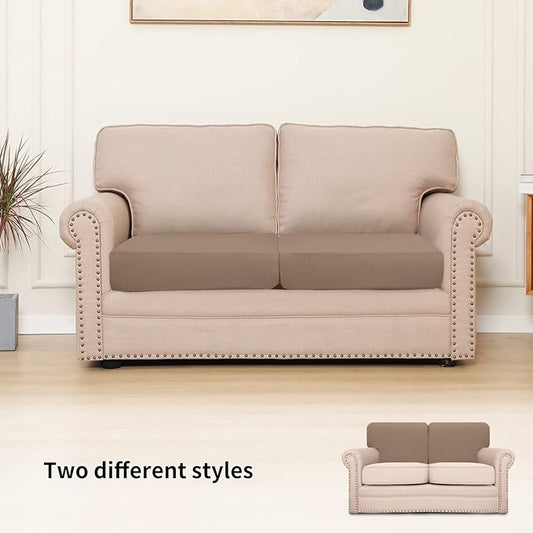 Easy-Going Stretch Individual Loveseat Couch Cushion Cover Sofa Cushion Furniture Protector Sofa slipcover Soft Flexibility with Elastic Bottom (2-Piece Loveseat Cushion Cover, Camel)