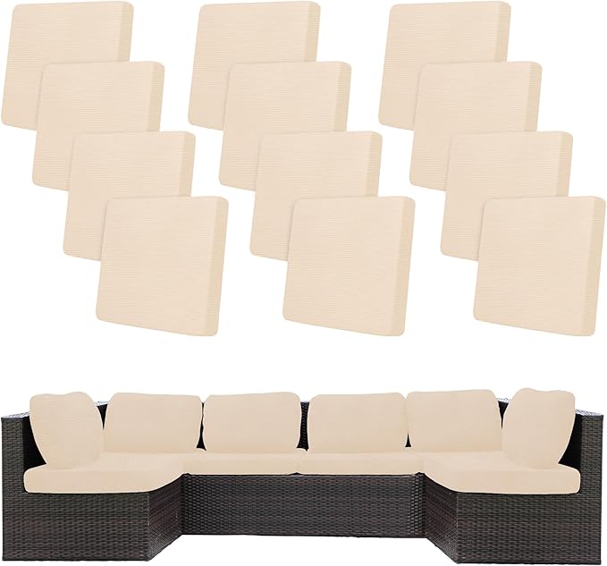 12Pcs Stretch Patio Cushion Covers,Outdoor Couch Covers Replacement,Outdoor Couch & Sofa Slipcovers,for Patio Furniture Cushion Covers,Washable Reusable Furniture Protector (Beige,Cover Only)
