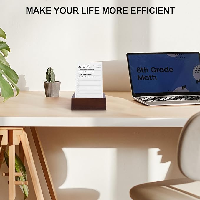 Daily To Do List Planner - 50 ToDo Checklist Cards 3x5'' with Wooden Stand - Undated Daily Planner Notepad Perfect for Daily Tasks and Goal Setting, Enhanced Productivity, Work Office Accessories
