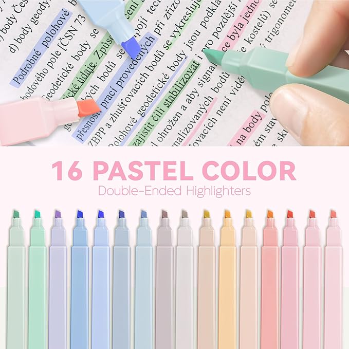 52 PCS Aesthetic School Supplies with Cute Pencil Case, Stationery Essentials with Pens Pencils and Pastel Highlighters Set, College Back to School Supplies for Teen Girls, Office Supplies - Pink