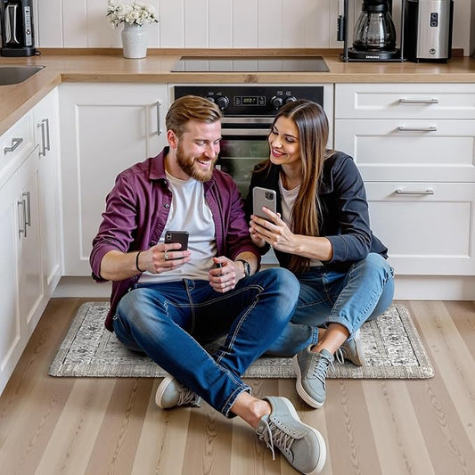 KIMODE Kitchen Mats Cushioned Anti Fatigue, Boho Vintage Kitchen Rugs, Grey 20"x39" Kitchen mats for Floor,Non Slip Kitchen Floor Mat, Comfort Padded Kitchen Floor Mats for Sink Laundry Office Desk