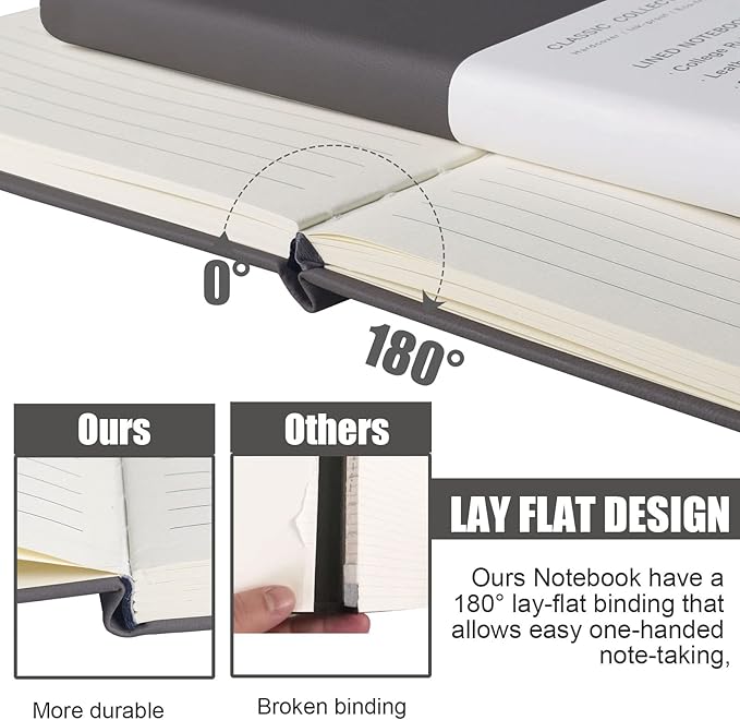 Lined Journal Notebook, 10Pack(Dark Gray), 160 Pages, Medium 5.7 inches x 8 inches - 100 gsm Thick Paper, Hardcover