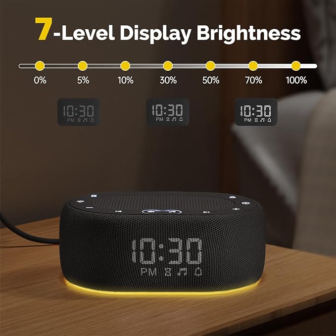 1Mii White Noise Sound Machine for Sleep, Pink Noise Machine for Baby Adults Sleeping, 18 Soothing Sounds with 7-Color Night Light, Timer, Alarm Clock, Volume Control, Remote App Control - Black