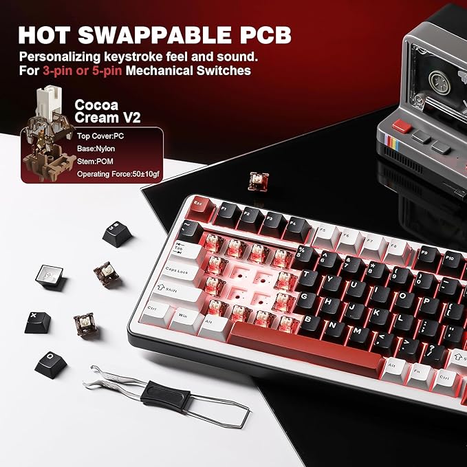 YUNZII B75 PRO Wireless Mechanical Keyboard,75% Layout with Knob,Hot Swap Gasket Custom Structure,Creamy Pre-lubed Switches,RGB Backlit,Bluetooth/Type-C/2.4G for Win/Mac(Cocoa Cream V2 Switch,Black)