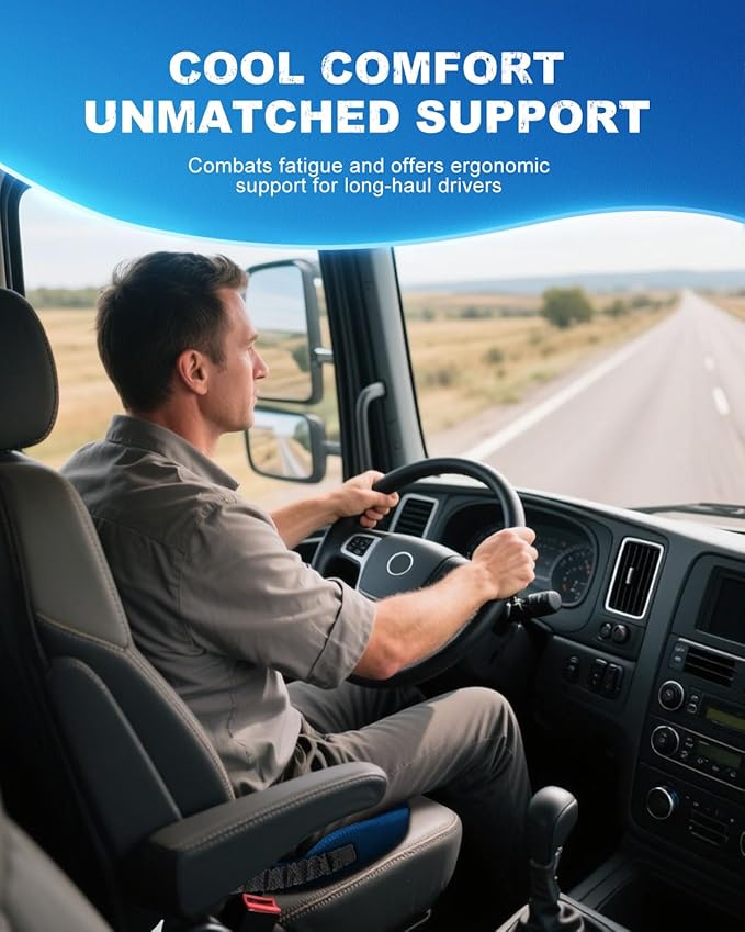 Memory Foam Truck Seat Cushion with TPE Gel Support, Truck Seat Cushion with Non-Slip Washable Cover for Back Support & Pain Relief During Long Drives(Blue)