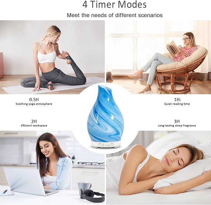 Art Glass Essential Oil Diffuser 120ml - Aromatherapy Diffuser with 7 Color Changing Lights & 4 Timer Settings, Cool Mist Humidifier for Home, Office, Gift for Women, Mom