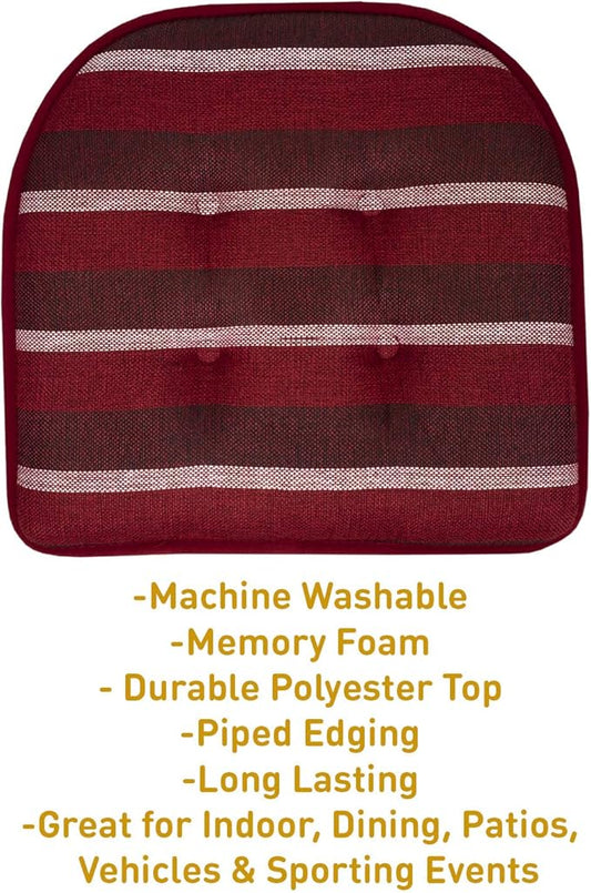 Sweet Home Collection Chair Cushion Memory Foam Pads Tufted Slip Non Skid Rubber Back U-Shaped 17" x 16" Seat Cover, 6 Pack, Bradford Burgundy, (Pack of 2)