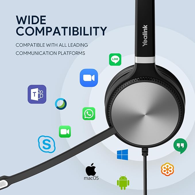 Yealink UH36 Professional USB Headset Wired Headphones for Work Calls and Music, Headset with Noise Cancelling Mic for Computer PC Laptop(UC Compatible, Stereo,3.5mm Jack/USB Connection)