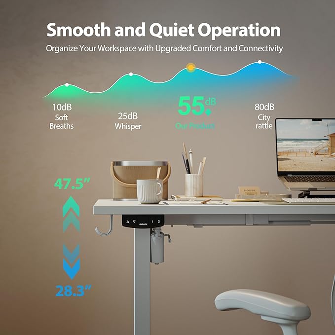 Agilestic Electric Standing Desk, L-Shaped 59 Inches Height Adjustable Desk, Sit and Stand up for Work Office Home, Ergonomic Rising Computer Table for Home Office with Splice Board, White
