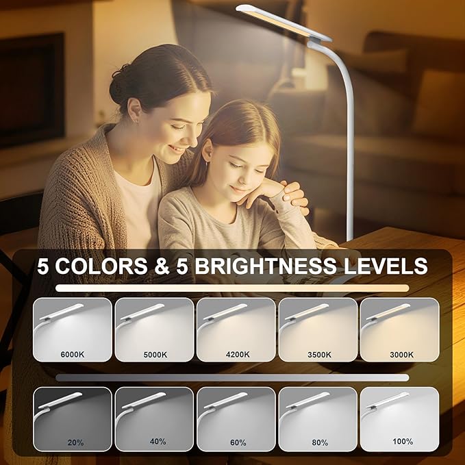 Light Therapy Lamp,10000 Lux Happy Therapy Light, Floor Sun Therapy Lamp with Remote & Touch Control & Adjustable Gooseneck for Reading/Office/Home