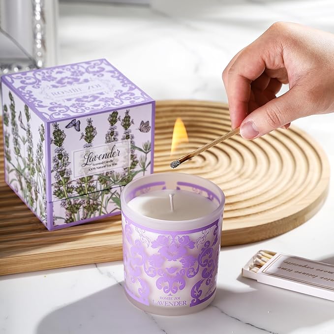 Scented Candle - Lavender - 6oz Aromatherapy Soy Wax Jar Candle for Home, Gifts for Women - 170g