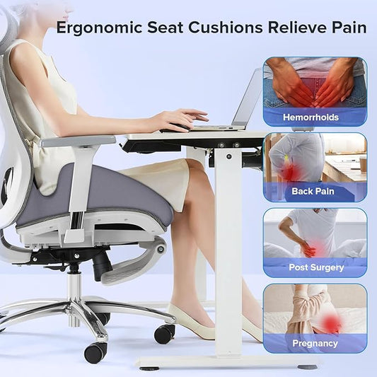 Seat Cushion for Relief Sciatica - Memory Foam Cushion for Office Chair, Hip & Coccyx Pain Relief for Long Sitting,2025 Upgraded X-Large Seat Pillow for Soft Support,for Game Chair/Wheelchair