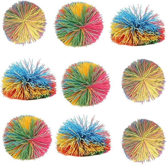 16 PCS Sensory Fidget Stringy Balls, Multicolor Soft Rubber Bouncy Stress Balls, Pull Stretch Elastic Ball Toy Rainbow Fidget Party Favors