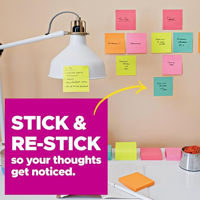 Post-it Super Sticky Notes, 3 x 3 in | Energy Boost Collection | For Organization | 24 Pads, Pack of 8
