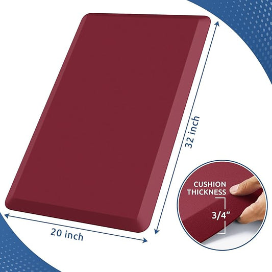 KitchenClouds Kitchen Mat Cushioned Anti Fatigue Rug 20"x32" Waterproof, Non Slip, Standing and Comfort Desk/Floor Mats for House Sink Office (Red)