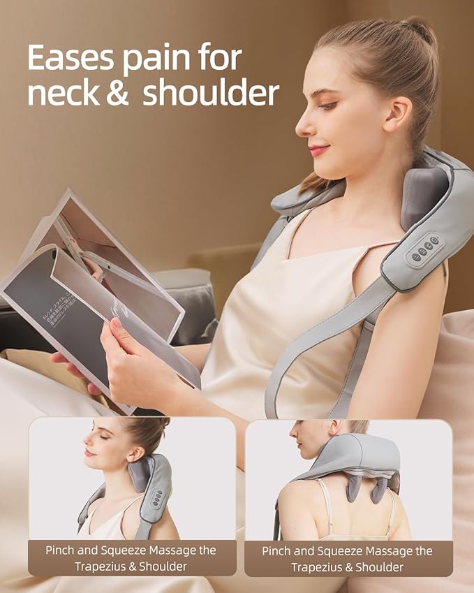 Cordless Neck Shoulder Massager with Heat,Deep Tissue Kneading Relieves Tension Improves Circulation,Gifts for Women,Men,Mom,Dad(Grey)