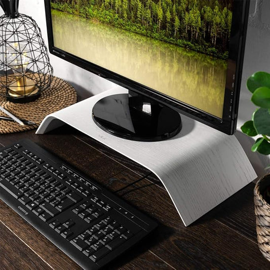 kalibri Wood Monitor Stand Riser - Computer Desk Holder Desktop Dock Wooden Mount Display for PC TV Screen Notebook Laptop - Oak with White Stain