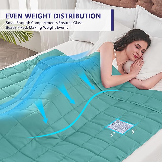 yescool Weighted Blanket for Adults (17 lbs, 60" x 80", Teal) Cooling Heavy Blanket for Sleeping Perfect for 160-180 lbs, Queen Size Breathable Blanket with Premium Glass Bead, Machine Washable