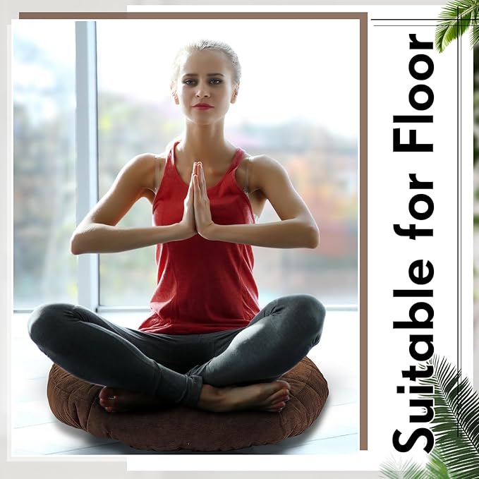 Jerify 4 Pcs Floor Pillow Cushions 22 x 22 Inch Round Square Large Meditation Floor Pillow for Classroom Adult Meditation Picnic Party Cushion for Seating Gift Christmas(Brown,Round)