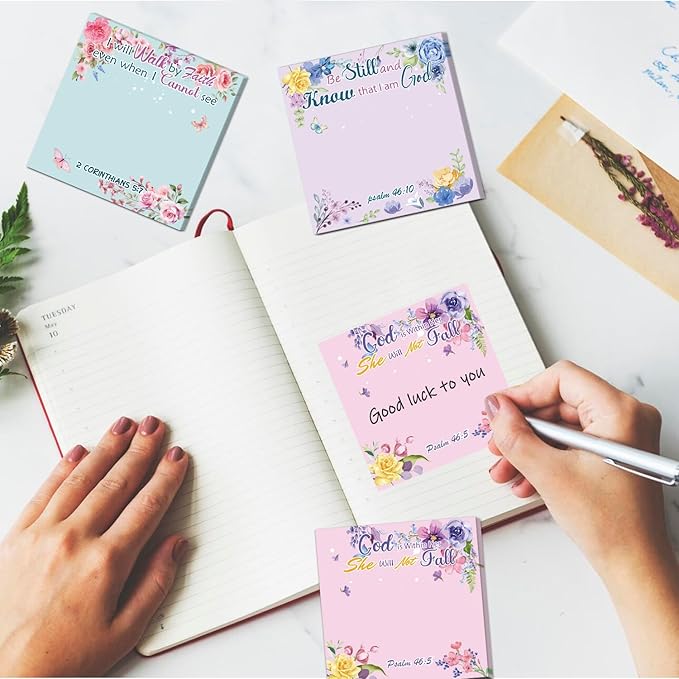 Bible Sticky Notes Gifts - 9 Pack Inspirational Sticky Notes 3x3 Religious Bible Verse Quotes Gifts for Christian Women Biblical Post Notepads School Office Supplies 450 Sheets