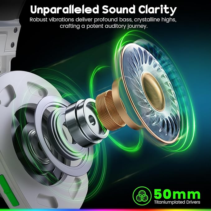 Wireless Gaming Headsets for PC, PS5, PS4, Switch, Mac, 2.4GHz Wireless Gaming Headphone for Game Boy Accessories, ENC Noise Canceling Microphone, Bluetooth 5.4, Cool Lighting, 50H Battery