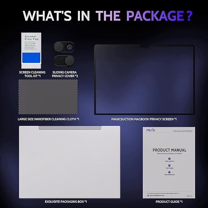 Privacy Screen for MacBook Air 13.6/13 Inch (2022-2025, M2, M3, M4) - A2681, A3113, A3240 MagicSuction™ Removable Anti Spy Black Protector, Glare Blue Light Filter for Mac Laptop Computer