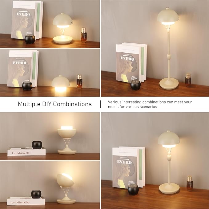 Modern Table Lamp Cordless Portable Desk Lamp, 2700K Stepless Dimming Rechargeable Battery Operated LED Lights for Bedroom, USB-C Charging, Restaurant/Bar/Night Light/Gifts (Sand Gray)