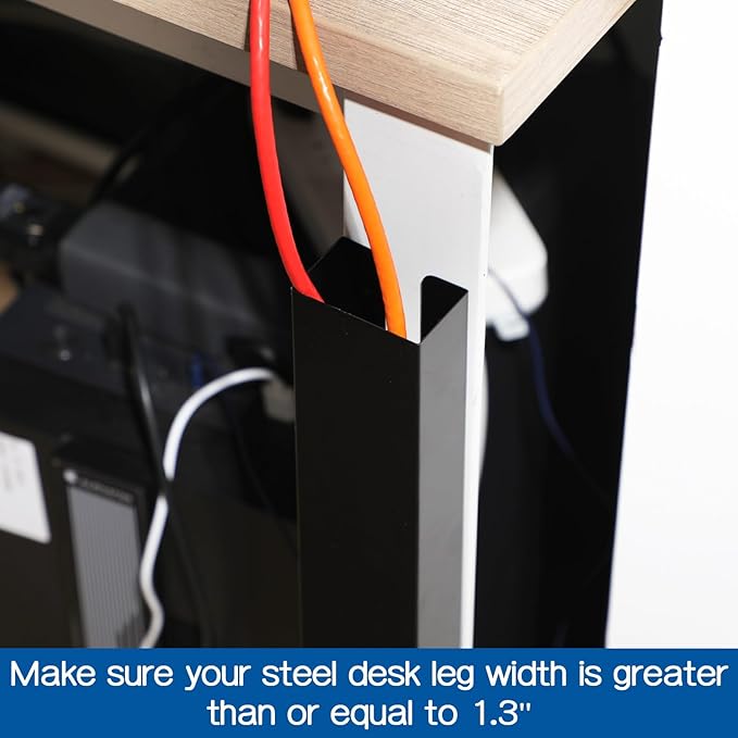 Blulu 2 Pack Black Steel Magnetic 14 Inch Cable Management Channel for Under Desk Leg Vertical Wire Hider Cover Desk Cable Organizer No Drill Cord Organizer Cord Hider Management for Home Office