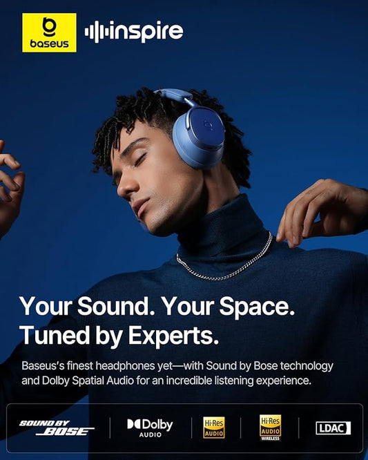 Baseus Inspire XH1 Adaptive Active Noise Cancelling Headphones, Sound by Bose, Dolby Audio, Premium Real-Time Adaptive ANC, Adaptive Tuning Rich Sound, Hi-Res Audio, 100H Playtime -Twilight Blue