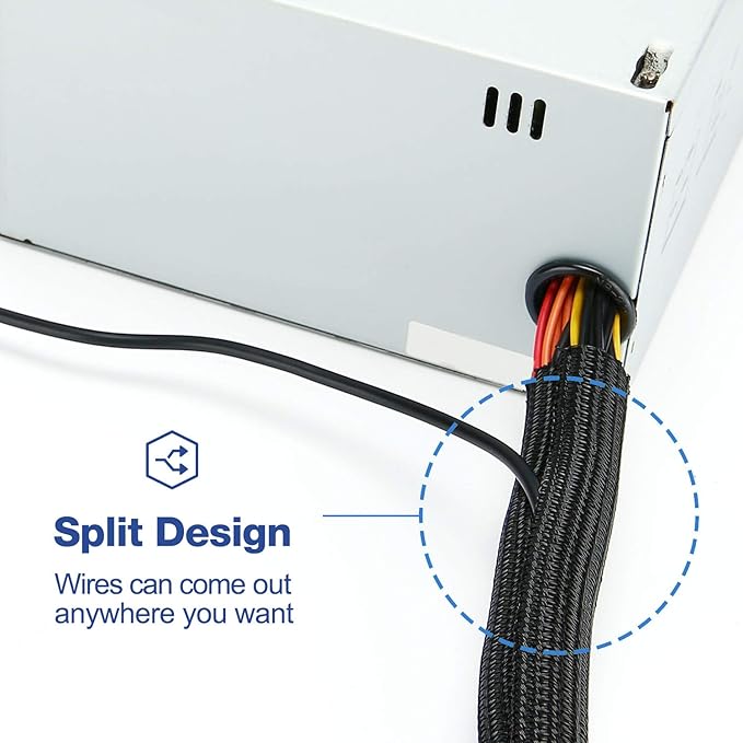 JOTO 1 Pack Cable Management Sleeve, 15 Feet Cord Organizer System with Zipper for TV Computer Office Home Entertainment, Flexible Cable Sleeve Wrap Cover Wire Hider System -Black