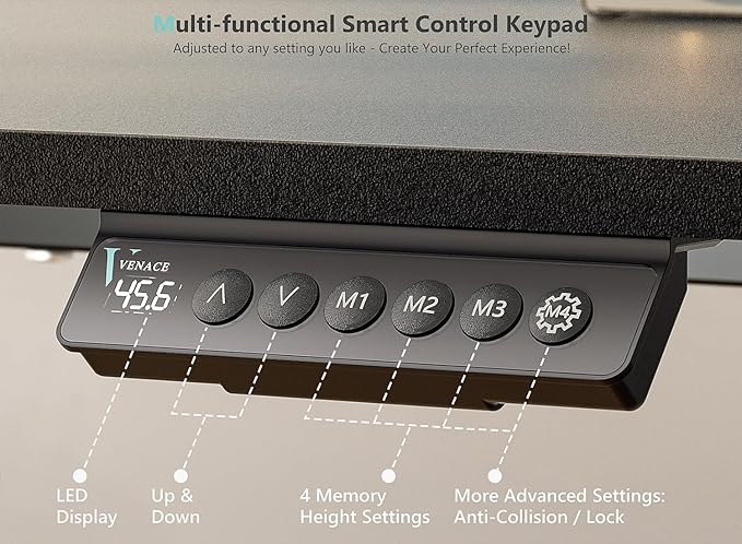 55 x 24 inch Electric Standing Desk Adjustable Height with 4 Wheels, 4 Memory Height Settings, 2 Headphone Hook, Home Office Desk, Splice Board Black