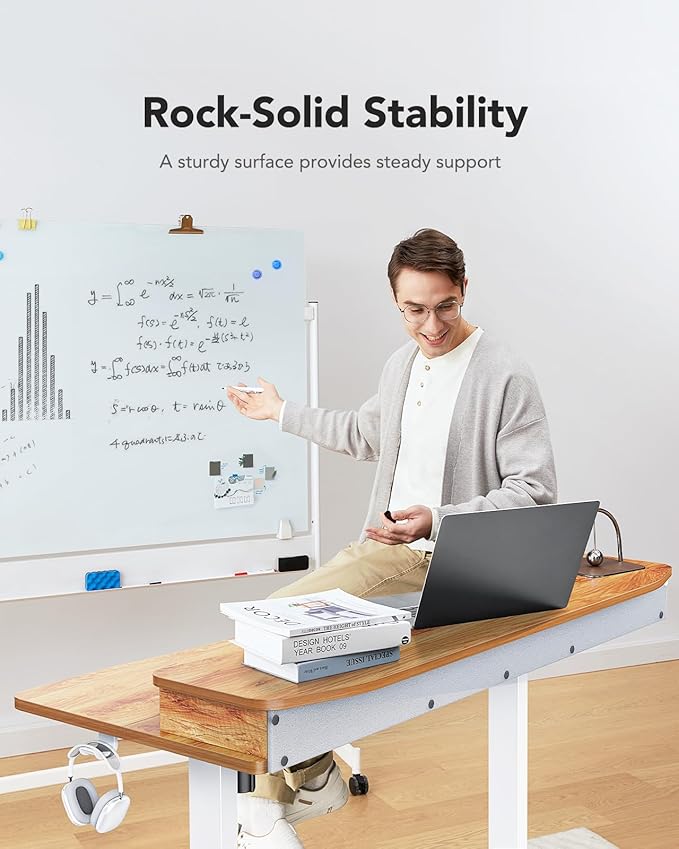 HUANUO 60″ x 30″ Electric Standing Desk with 2 Drawers, C-Clamp Mount Compatible, Height Adjustable, Home Office Stand Up Computer Desk with 4 Preset Heights & 2 Hooks, Light Vintage