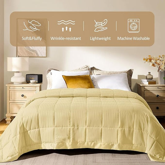 downluxe Queen Size Blanket with Satin Trim, Lightweight Down Alternative Blankets Queen Size for All Season, Machine Washable (Yellow, 90x90 Inch)