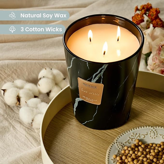 M&SENSE OudWood Scented Candles for Home, 3-Wick Highly Scented Jar Candles, Extra Large Candle 35 Oz 150 Hours Long Lasting Burning, Relaxing Aromatherapy Candle for Stress Relief, Meditation