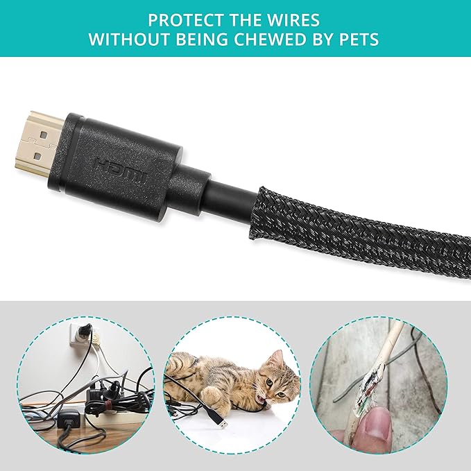 ZhiYo 20ft - 1/4 inch Cable Sleeve, Cord Wrap Wire Protector Tubing for Pets, PC Cable Wrap, Computer Cable Management Sleeve - Black