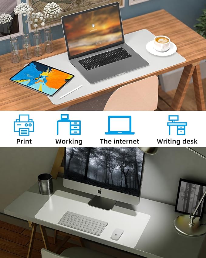 Pu Leather Desk Protector, Mouse Pad, Laptop Mat, Non-Slip Blotter, Waterproof Writing Pad for Office/Home (23.6"x13.8", Ivory White)