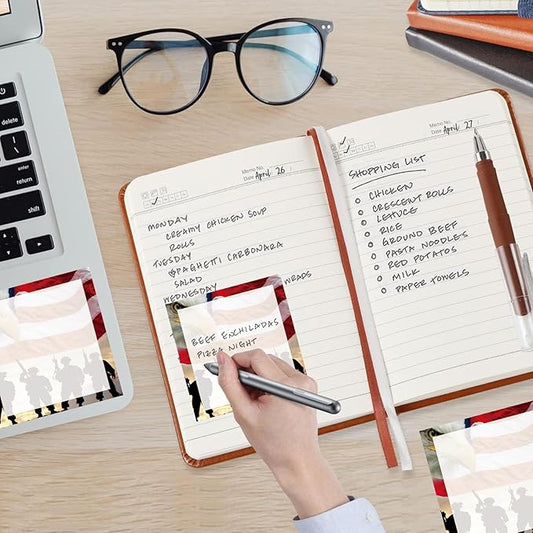 Sticky Notes, 2 Pads, 3x3 inches, Cute Colorful Fun Self-Stick Note Pads, Easy Post, Strong Adhesive Notepad Eagle Flag Soldiers